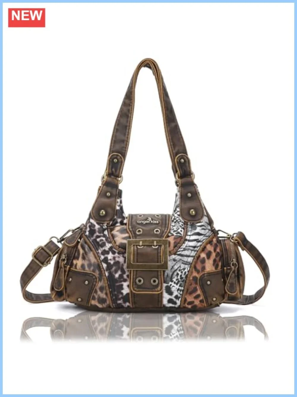 Angel Kiss Hobo Bag Vegan Leather Shoulder Crossbody Purse Multi-Pocket
